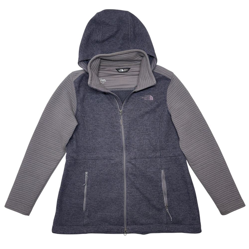 The North Face Jacket XL Womens Blue Indi Hooded Full Zip Fleece Ribbed Outdoor